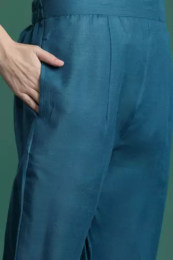 Embroidered Pure Cotton Kurta with Trousers & Dupatta