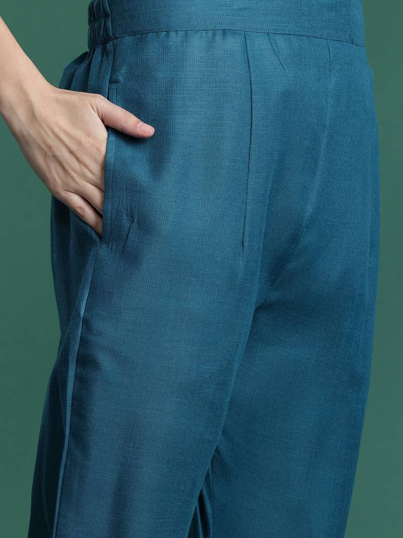 Embroidered Pure Cotton Kurta with Trousers & Dupatta