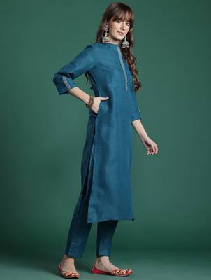 Embroidered Pure Cotton Kurta with Trousers & Dupatta 6