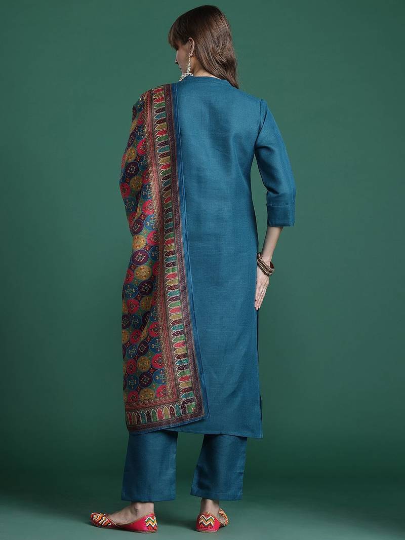 Embroidered Pure Cotton Kurta with Trousers & Dupatta