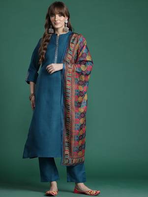 Embroidered Pure Cotton Kurta with Trousers & Dupatta 1