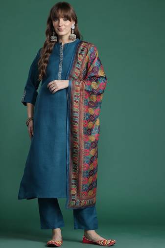 embroidered  cotton kurta with trousers & dupatta
