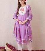 Floral Printed Sequinned Pure Cotton Straight Kurta With Trouser And Dupatta