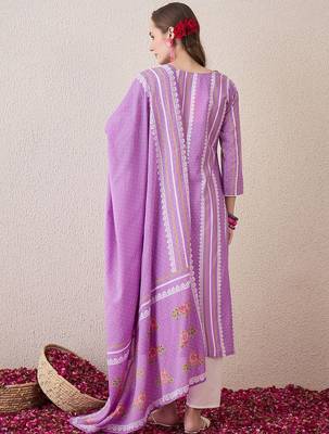 Floral Printed Sequinned Pure Cotton Straight Kurta With Trouser And Dupatta 6