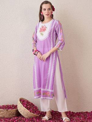 Floral Printed Sequinned Pure Cotton Straight Kurta With Trouser And Dupatta 7