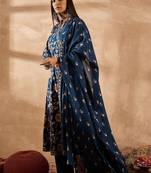 Women Floral Printed Angrakha Beads and Stones Pure Cotton Kurta with Trousers & With Dupatta