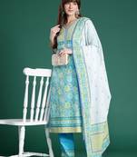 Floral Printed Mirror Work Pure Cotton Kurta with Trousers & Dupatta