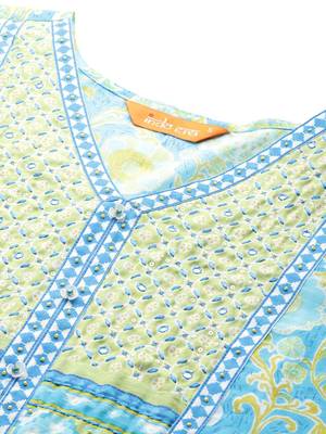 Floral Printed Mirror Work Pure Cotton Kurta with Trousers & Dupatta 2