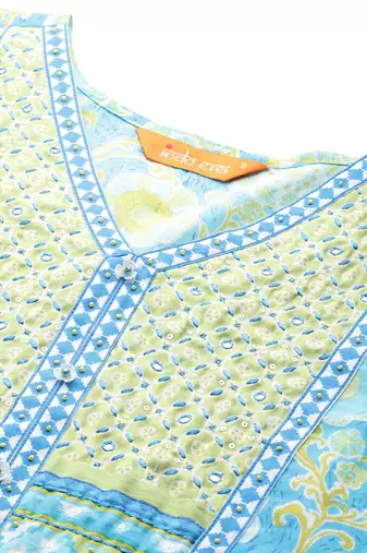Floral Printed Mirror Work Pure Cotton Kurta with Trousers & Dupatta