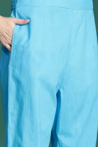 Floral Printed Mirror Work Pure Cotton Kurta with Trousers & Dupatta
