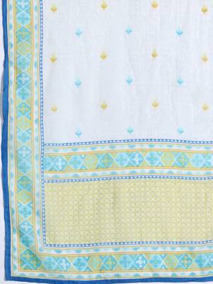 Floral Printed Mirror Work Pure Cotton Kurta with Trousers & Dupatta 4