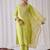 Floral Yoke Design Sequnnied Straight Kurta With Trousers & Dupatta