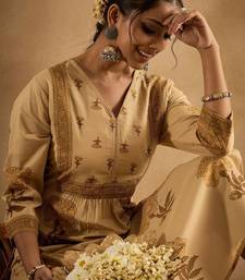 floral printed v-neck pleated  cotton a-line kurta with trouser
