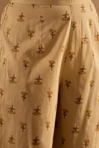 floral printed v-neck pleated  cotton a-line kurta with trouser