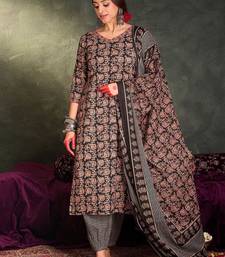 Floral Printed V-Neck Cotton Straight Kurta With Trousers & Dupatta