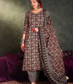 Floral Printed V-Neck Cotton Straight Kurta With Trousers & Dupatta