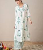 Ethnic Motifs Printed V-Neck Pure Cotton A-Line Kurta with Palazzos