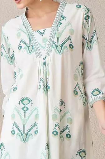 Ethnic Motifs Printed V-Neck Pure Cotton A-Line Kurta with Palazzos