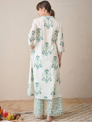Ethnic Motifs Printed V-Neck Pure Cotton A-Line Kurta with Palazzos 5