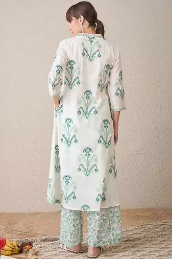 Ethnic Motifs Printed V-Neck Pure Cotton A-Line Kurta with Palazzos