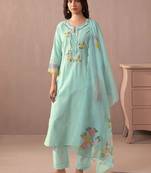 Women Floral Embroidered Regular Thread Work Kurta with Trousers & With Dupatta