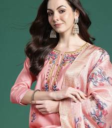 Floral Embroidered Thread Work Kurta with Trousers & With Dupatta