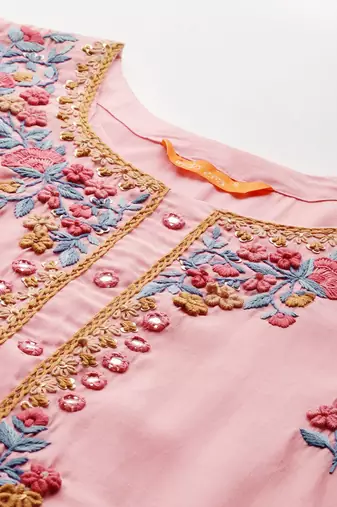 Floral Embroidered Thread Work Kurta with Trousers & With Dupatta
