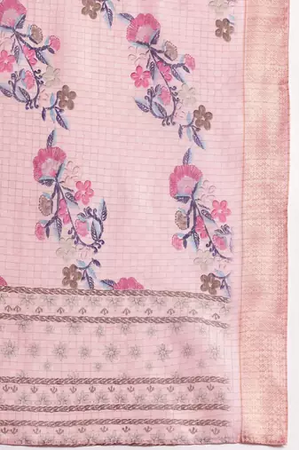Floral Embroidered Thread Work Kurta with Trousers & With Dupatta