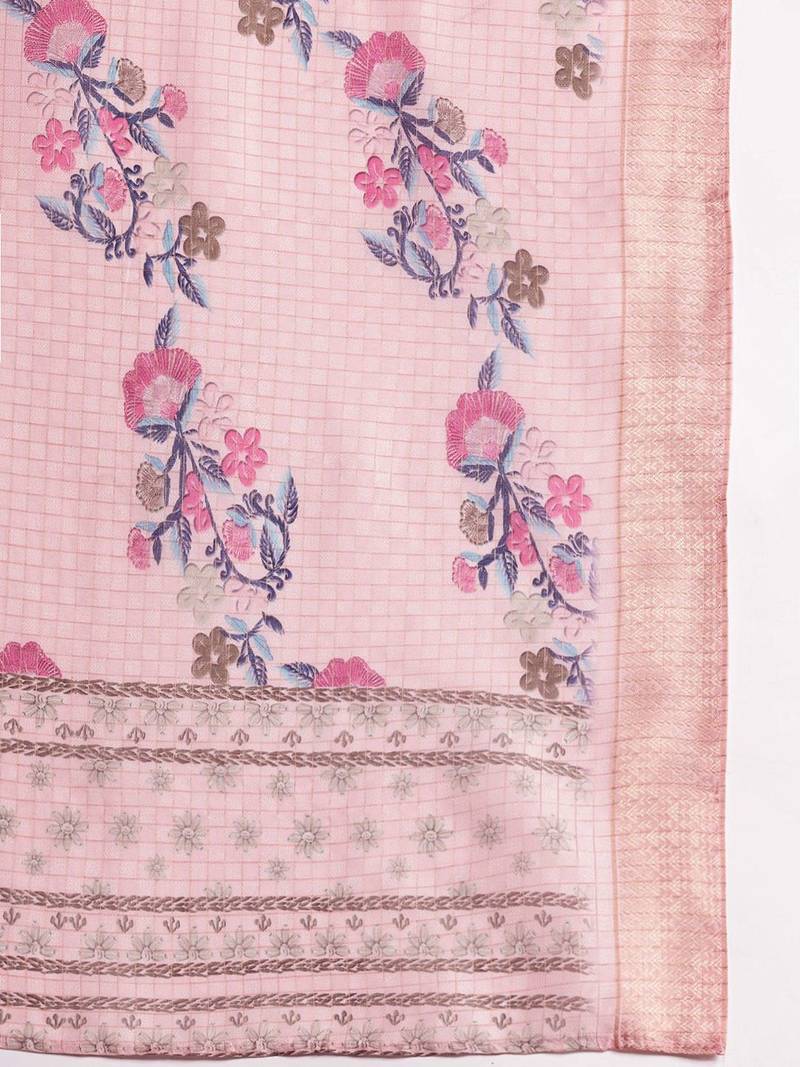 Floral Embroidered Thread Work Kurta with Trousers & With Dupatta