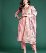 Floral Embroidered Thread Work Kurta with Trousers & With Dupatta