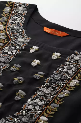 Floral Embroidered Thread Work Kurta with Trousers & With Dupatta