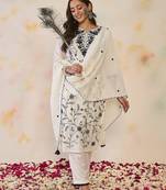 Women Floral Embroidered Regular Thread Work Kurta with Trousers & With Dupatta