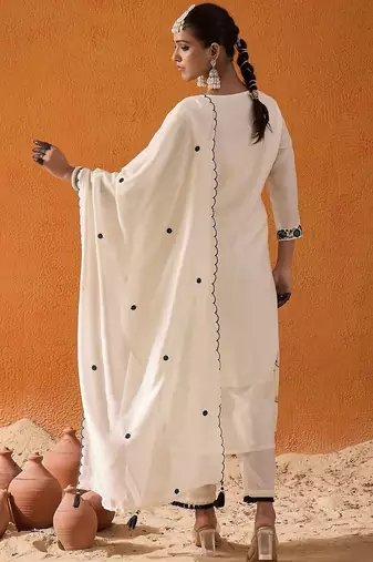 Women Floral Embroidered Regular Thread Work Kurta with Trousers & With Dupatta