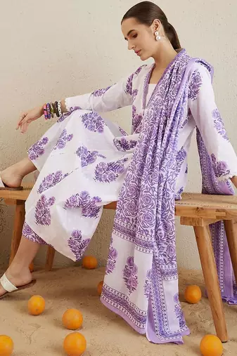 Women Floral Printed Panelled Pure Cotton Kurta with Palazzos & With Dupatta