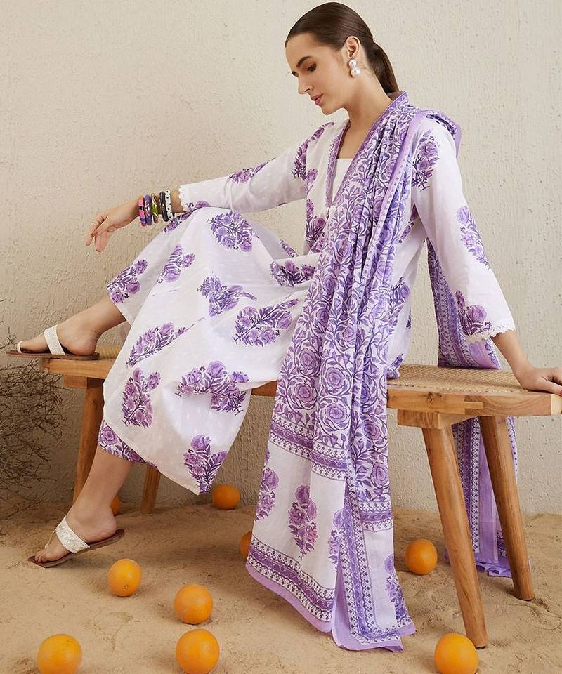 Women Floral Printed Panelled Pure Cotton Kurta with Palazzos & With Dupatta