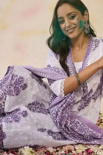 Women Floral Printed Panelled Pure Cotton Kurta with Palazzos & With Dupatta