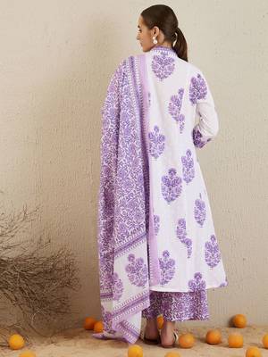 Women Floral Printed Panelled Pure Cotton Kurta with Palazzos & With Dupatta 4