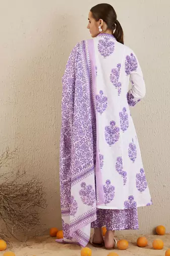Women Floral Printed Panelled Pure Cotton Kurta with Palazzos & With Dupatta