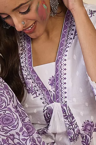 Women Floral Printed Panelled Pure Cotton Kurta with Palazzos & With Dupatta