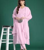 Floral Embroidered Panelled Thread Work Pure Cotton Kurta with Trousers & Dupatta