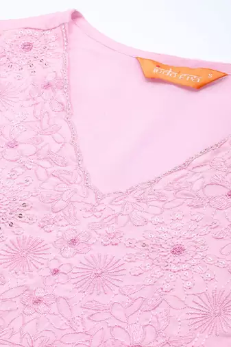 Floral Embroidered Panelled Thread Work Pure Cotton Kurta with Trousers & Dupatta