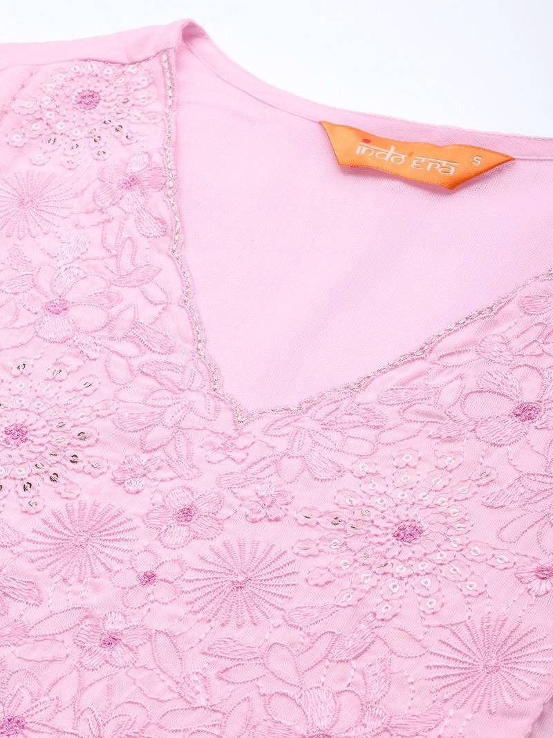 Floral Embroidered Panelled Thread Work Pure Cotton Kurta with Trousers & Dupatta
