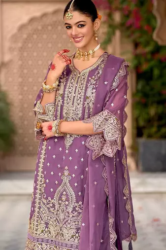 Ethnic Motifs Embroidered Zari Organza Kurta With Trousers And Dupatta