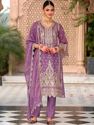 Ethnic Motifs Embroidered Zari Organza Kurta With Trousers And Dupatta 1