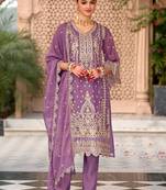Ethnic Motifs Embroidered Zari Organza Kurta With Trousers And Dupatta