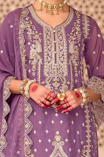 Ethnic Motifs Embroidered Zari Organza Kurta With Trousers And Dupatta