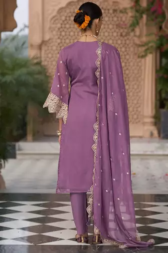 Ethnic Motifs Embroidered Zari Organza Kurta With Trousers And Dupatta