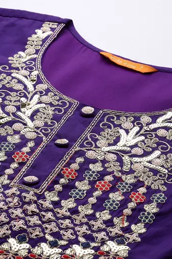 Ethnic Motifs Embroidered Sequinned Kurta with Trousers & With Dupatta
