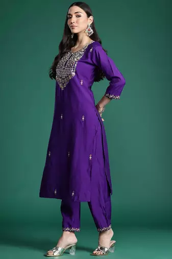 Ethnic Motifs Embroidered Sequinned Kurta with Trousers & With Dupatta