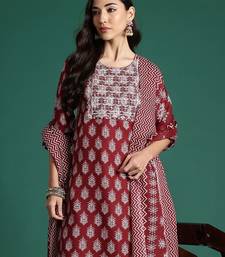 Ethnic Motifs Printed Thread Work Kurta with Trousers & With Dupatta